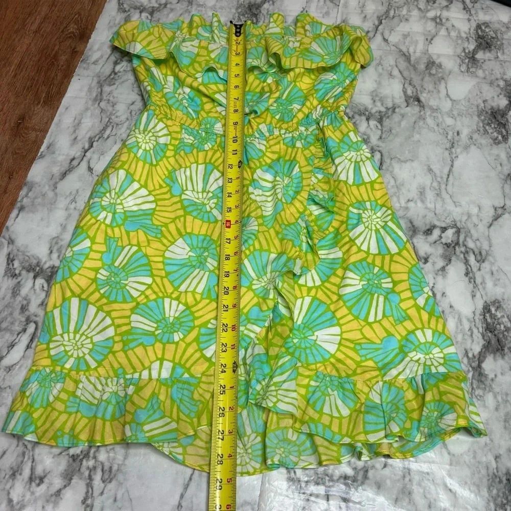 Lilly Pulitzer Strapless Summer Dress Blue Yellow Ruffled Hems size small - Picture 6 of 8